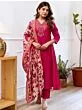 Women's Plus Size Silk Pink Embroidered Kurta with Pants And Dupatta