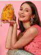 Gold Women Round Velvet Stylish Potli Pouches with Pearl Handle