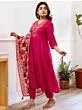 Women's Plus Size Silk Pink Embroidered Kurta with Pants And Dupatta