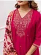 Women's Plus Size Silk Pink Embroidered Kurta with Pants And Dupatta