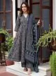 Women Plus Size Blue Printed Anarkali Kurta Palazzo Dupatta Set , Viscose Blend Ethnic Outfit 