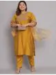 Women Printed Kurta, Pant And Dupatta Set Cotton Blend