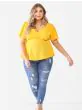 Plus Size Yellow Tie Detail Flare Top