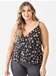 Plus Floral Sleeveless Wrap Neck Flare Hem Top