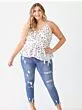 Plus Floral Sleeveless Wrap Neck Flare Hem Top