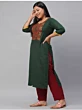 Women Embroidered Pure Cotton Straight Kurta (Green)