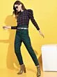 Navy Blue Checked Mandarin Collar Shirt Style Top