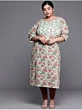 Women Plus Size Green & Orange Ethnic Motifs Printed Mirror Work Kurta