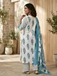 Off White Printed Straight Kurta Set With Dupatta for Women
