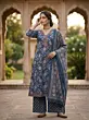 Navy Blue Printed A-Line Kurta Set With Dupatta for Women