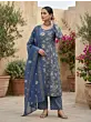 Blue Printed Straight Kurta Set With Dupatta for Women