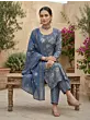 Blue Printed Straight Kurta Set With Dupatta for Women