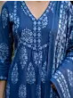 Blue Printed Straight Kurta Set With Dupatta for Women