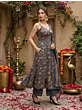 Teal Blue Printed Anarkali Kurta Set With Dupatta for Women