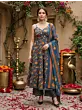 Teal Blue Printed Anarkali Kurta Set With Dupatta for Women