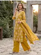 Yellow Printed Straight Kurta Set With Dupatta for Women