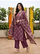 Burgundy Printed Straight Kurta Set With Dupatta for Women