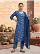 Blue Printed Straight Kurta Set With Dupatta for Women