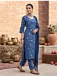 Blue Printed Straight Kurta Set With Dupatta for Women