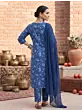 Blue Printed Straight Kurta Set With Dupatta for Women