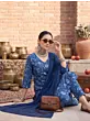 Blue Printed Straight Kurta Set With Dupatta for Women