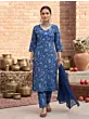 Blue Printed Straight Kurta Set With Dupatta for Women