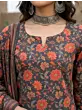 Grey Black Printed Straight Kurta Set With Dupatta for Women