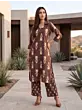 Brown Printed Straight Kurta & Trouser Two Pices Set for Women