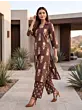Brown Printed Straight Kurta & Trouser Two Pices Set for Women