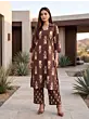 Brown Printed Straight Kurta & Trouser Two Pices Set for Women