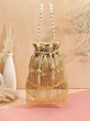Yellow Pearl Golden Bridal Party Wear Potli Bag