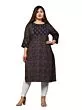 Women Floral Print Pure Cotton Plus Size Straight Kurta (Dark Blue)