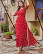 Women Printed Viscose Rayon Red Anarkali Kurta 