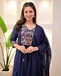 Women's Plus Size Embroidery Solid Anarkali Kurta and Pant Set with Dupatta