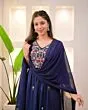 Women's Plus Size Embroidery Solid Anarkali Kurta and Pant Set with Dupatta