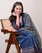 Women's Plus Size Rayon Printed Anarkali Navy Blue Kurta and Pant with Dupatta Set