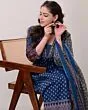 Women's Plus Size Rayon Printed Anarkali Navy Blue Kurta and Pant with Dupatta Set