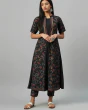 Women Printed A-line Black Kurta with Pants