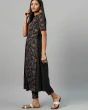 Women Printed A-line Black Kurta with Pants