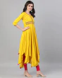 Woman Embroidered Flared Kurta with Asymmetric Hem