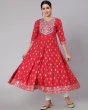 Woman Floral Print Anarkali Flared Kurta