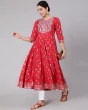 Woman Floral Print Anarkali Flared Kurta