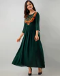 Women Green Embroidered Round Neck Anarkali Kurta