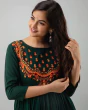 Women Green Embroidered Round Neck Anarkali Kurta