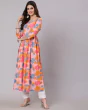 Woman Floral Print Blue Anarkali Flared Tiered  Kurta