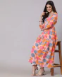 Woman Floral Print Blue Anarkali Flared Tiered  Kurta