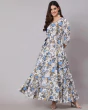 Woman Floral Print Blue Anarkali Flared Tiered  Kurta