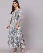 Woman Floral Print Blue Anarkali Flared Tiered  Kurta