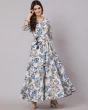Woman Floral Print Blue Anarkali Flared Tiered  Kurta