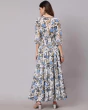 Woman Floral Print Blue Anarkali Flared Tiered  Kurta